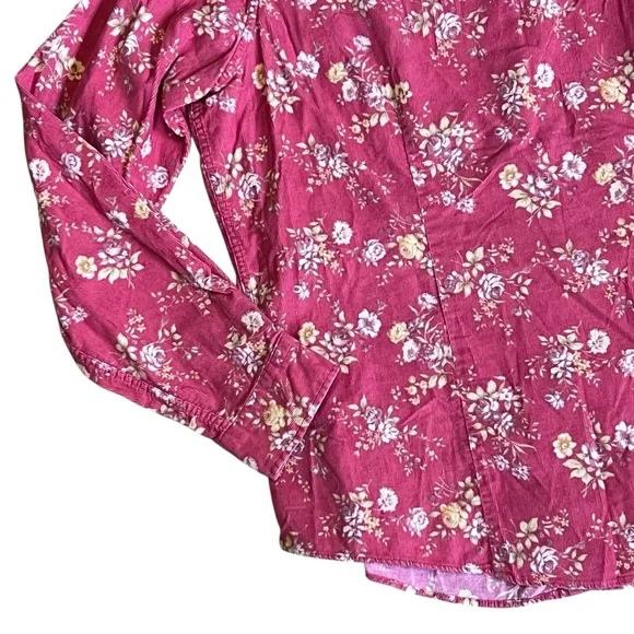 L.L. Bean Women’s Sz M Red Corduroy Floral Button Down Shirt Casual Cottagecore - Picture 8 of 12